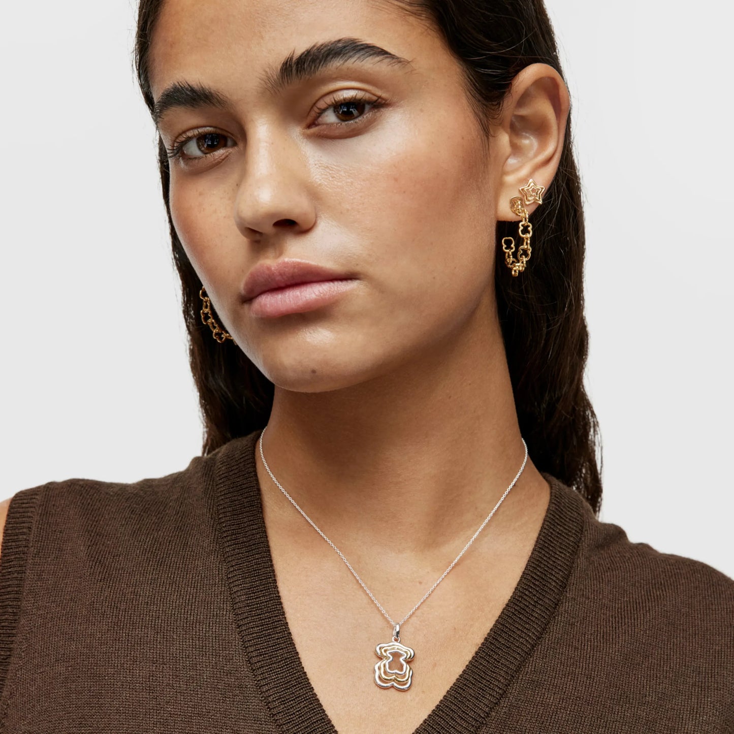 Triple two-tone Bickie bear necklace