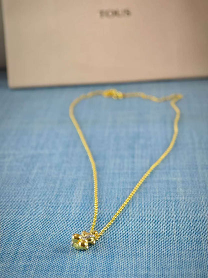 Short gold and diamonds bear Necklace Lligat