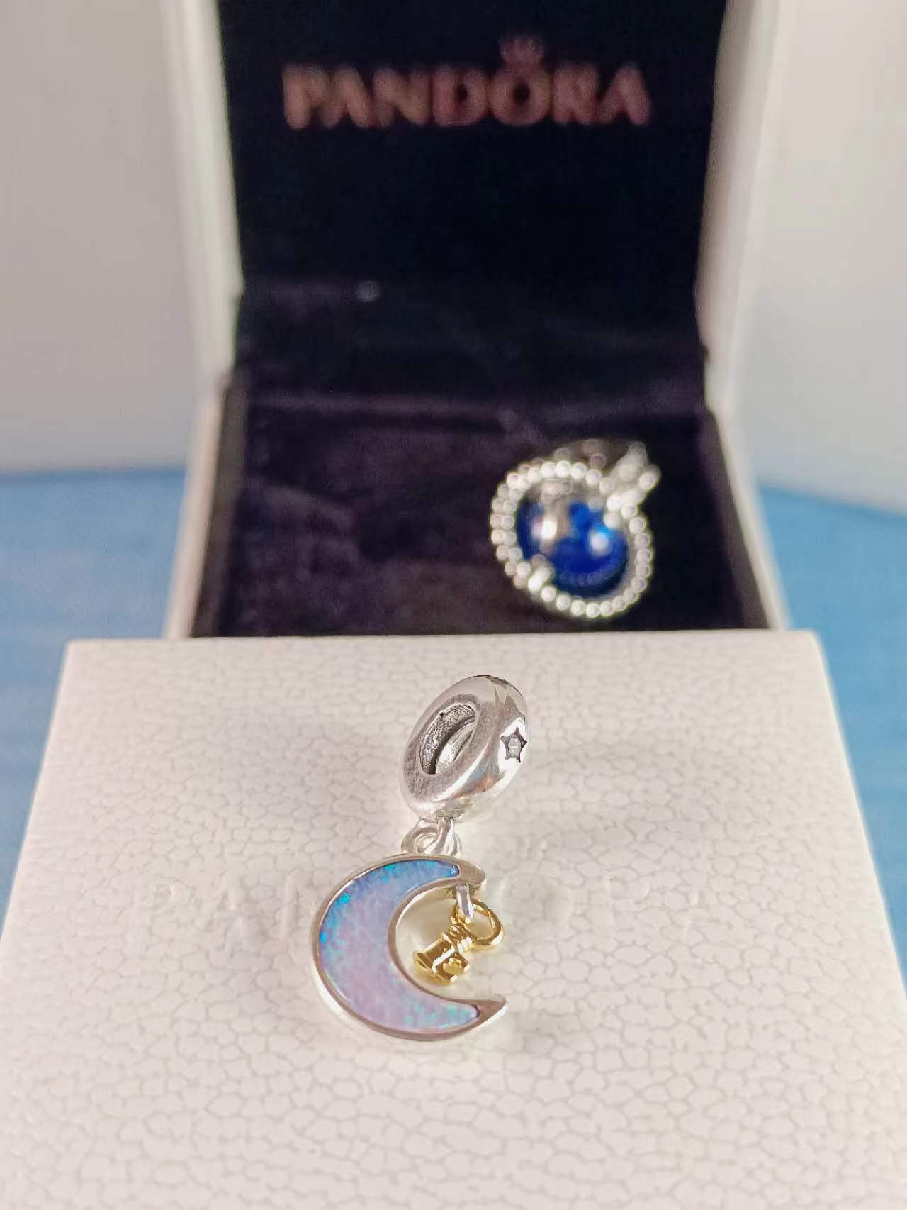 Two-tone Key & Moon Dangle Charm