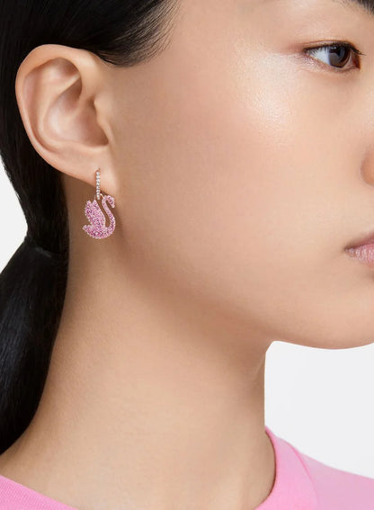 Iconic Swan Hoop Earrings, Rose-Gold Tone Plated