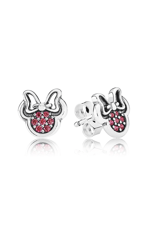 Disney Minnie Silver With Red Cz Earrings