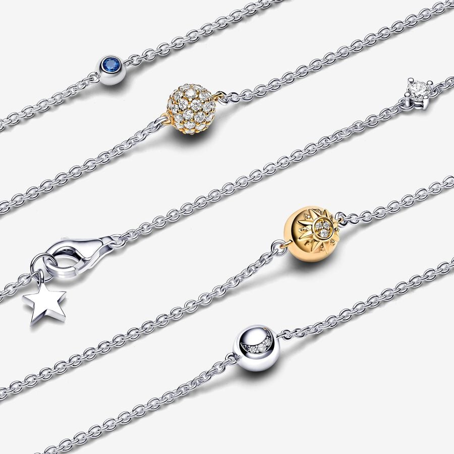 Two-tone Sparkling Solar System Long Necklace 100CM