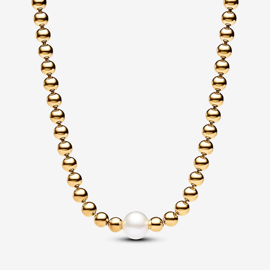 Treated Freshwater Cultured Pearl & Beads Collier Necklace Gold plated 45CM