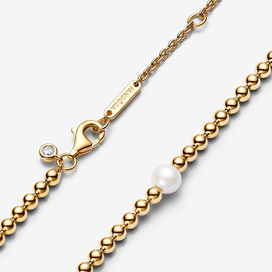 Treated Freshwater Cultured Pearl & Beads Collier Necklace Gold plated 45CM