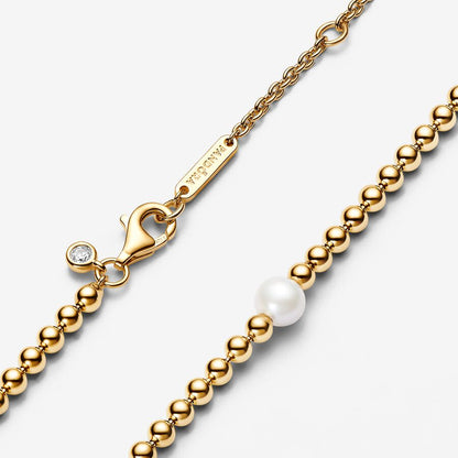 Treated Freshwater Cultured Pearl & Beads Collier Necklace Gold plated 45CM