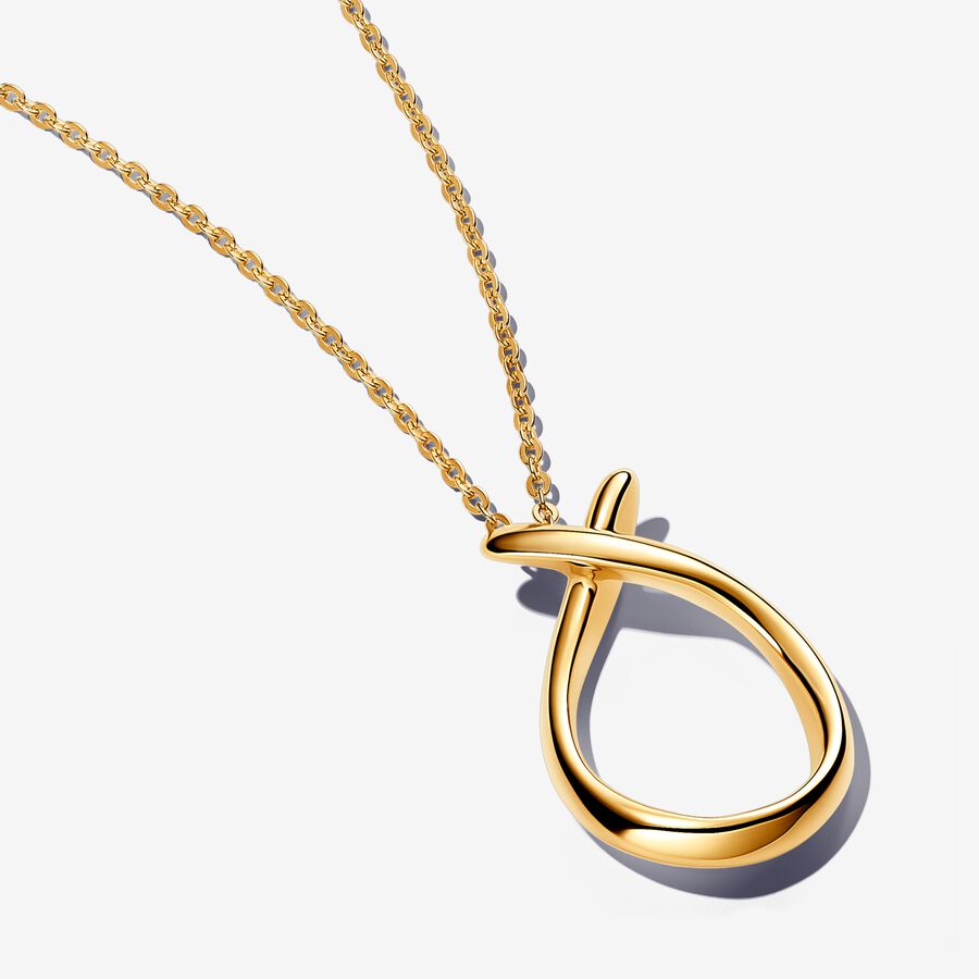 Gold Organically Shaped Pendant Necklace 50CM