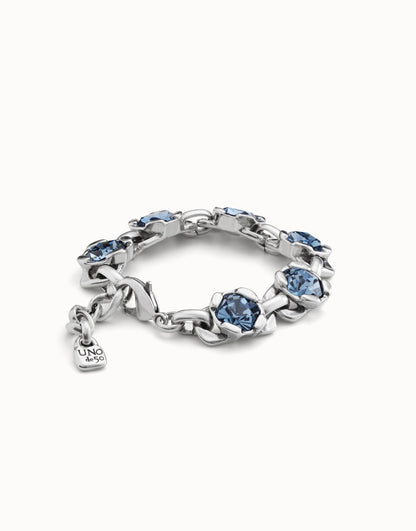 Sterling silver-plated bracelet with 7 hexagonal crystals, carabiner clasp and extension