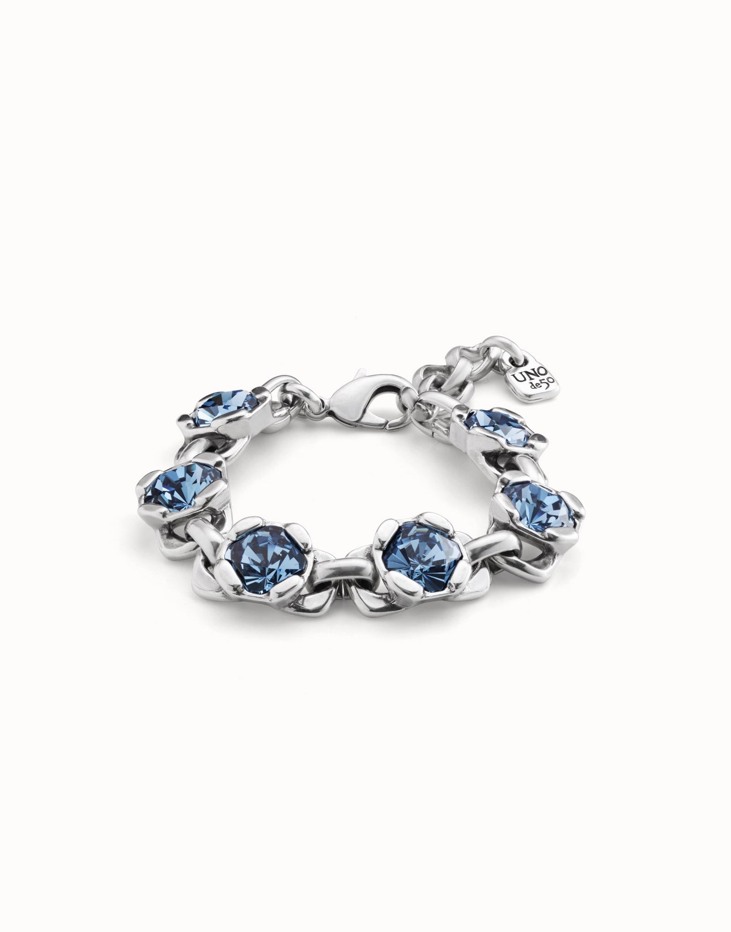 Sterling silver-plated bracelet with 7 hexagonal crystals, carabiner clasp and extension