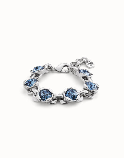 Sterling silver-plated bracelet with 7 hexagonal crystals, carabiner clasp and extension