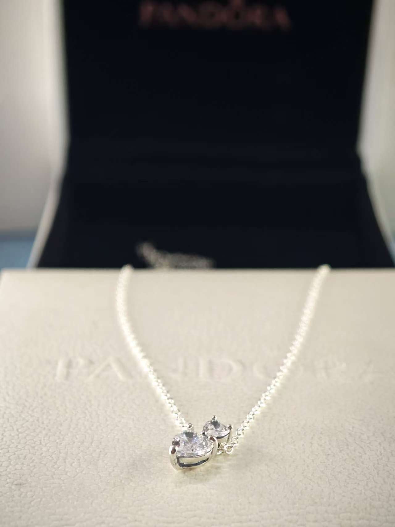 Double Heart Pendant Sparkling Collier Necklace