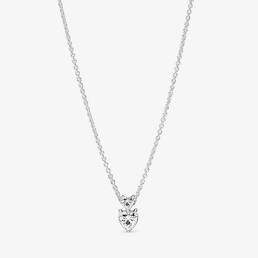 Double Heart Pendant Sparkling Collier Necklace