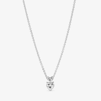 Double Heart Pendant Sparkling Collier Necklace