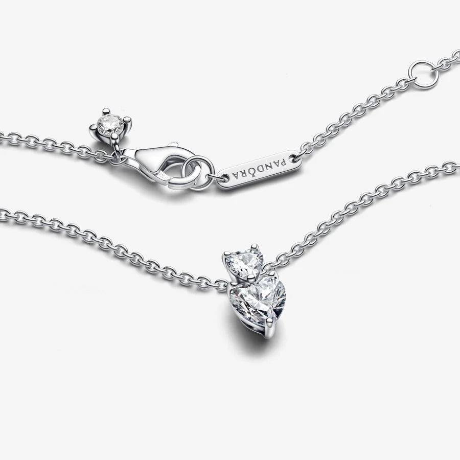 Double Heart Pendant Sparkling Collier Necklace