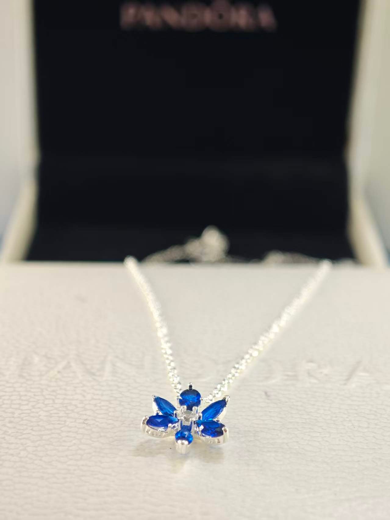 Sparkling Blue Herbarium Cluster Pendant Necklace