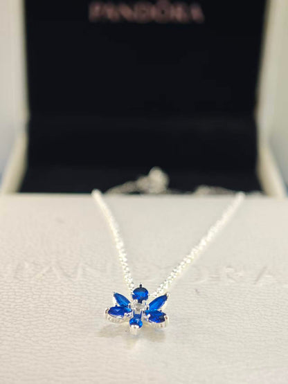 Sparkling Blue Herbarium Cluster Pendant Necklace