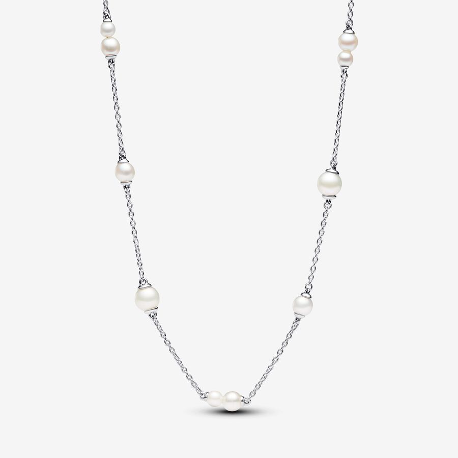 Treated Freshwater Cultured Pearl Station Chain Necklace 45CM