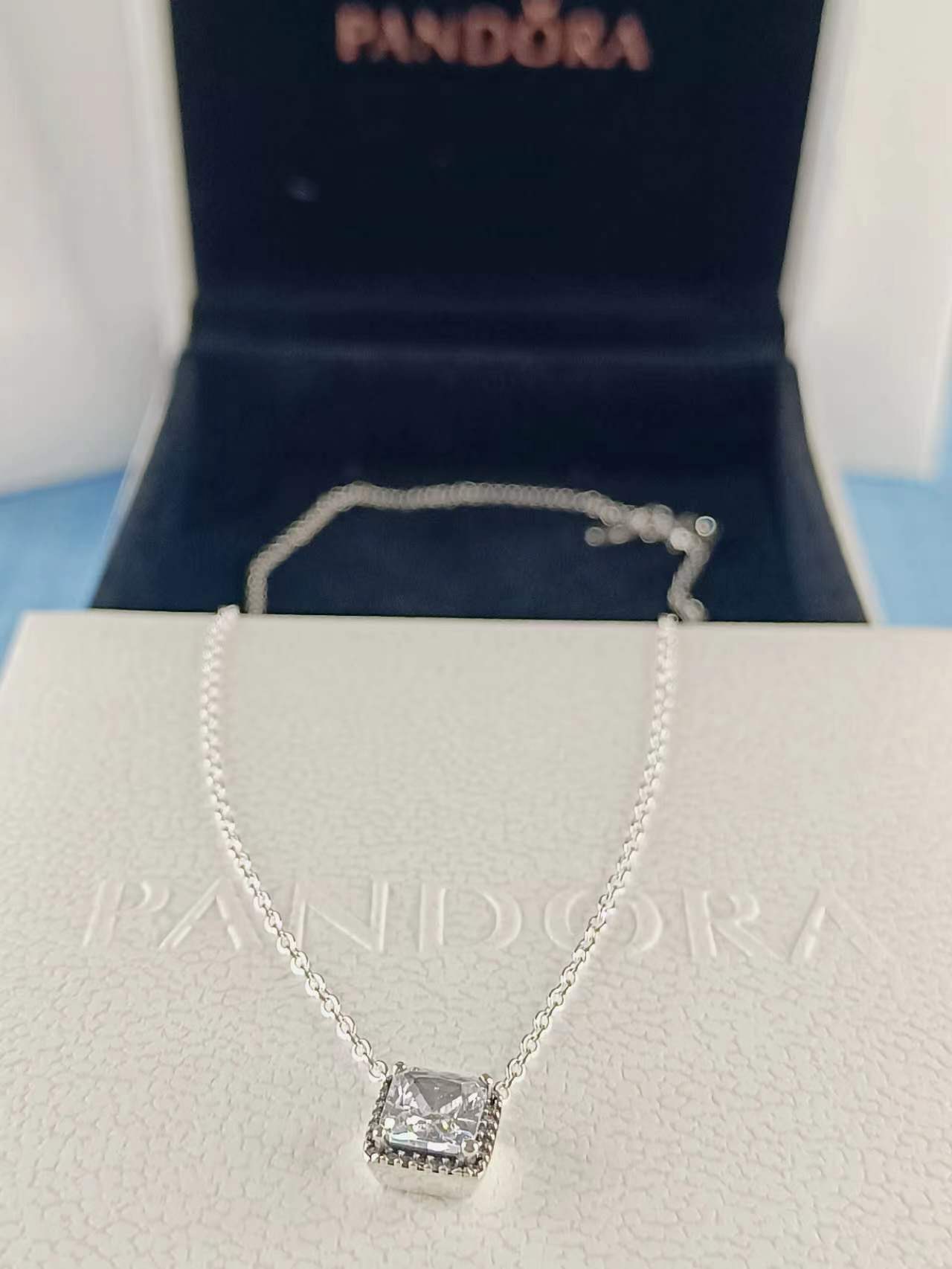 Timeless Elegance Square Sparkle Halo Necklace 45CM