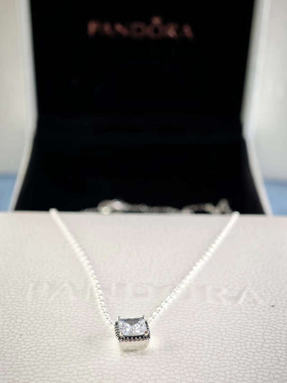 Timeless Elegance Square Sparkle Halo Necklace 45CM
