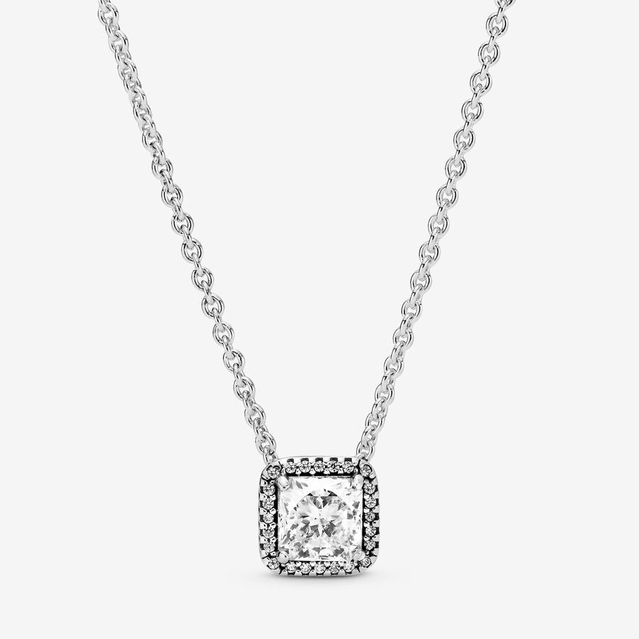 Timeless Elegance Square Sparkle Halo Necklace 45CM