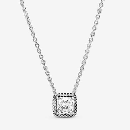 Timeless Elegance Square Sparkle Halo Necklace 45CM