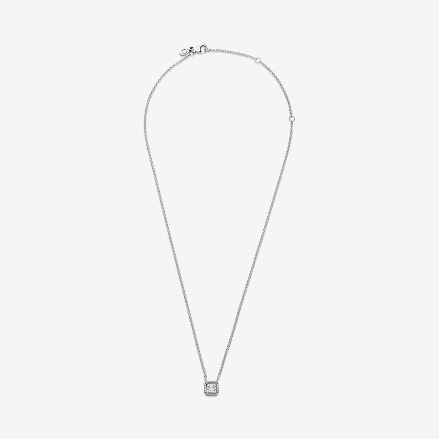 Timeless Elegance Square Sparkle Halo Necklace 45CM