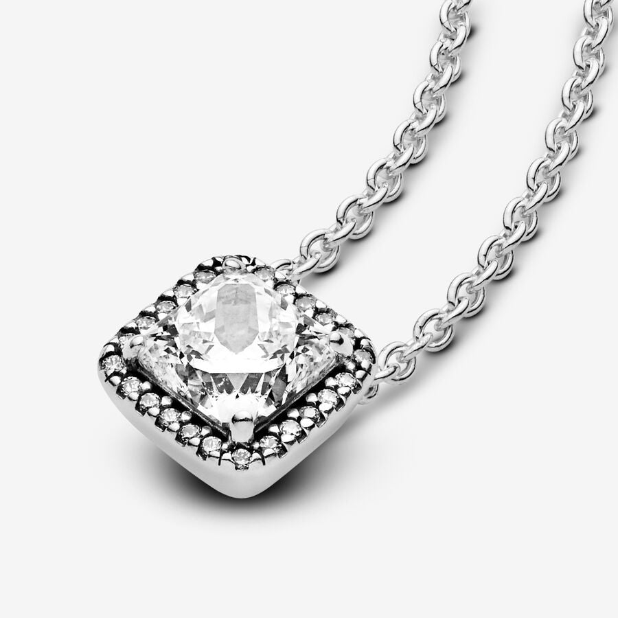 Timeless Elegance Square Sparkle Halo Necklace 45CM
