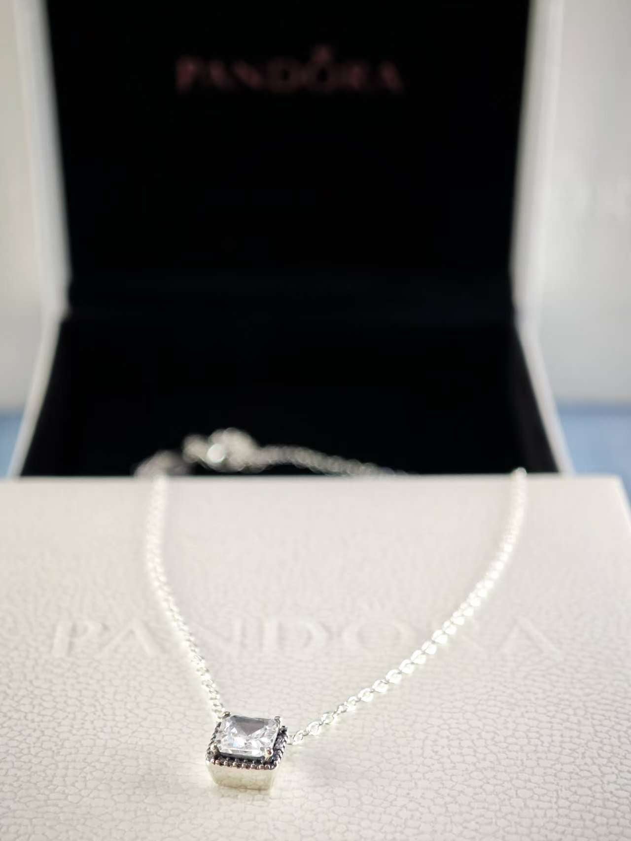 Timeless Elegance Square Sparkle Halo Necklace 45CM