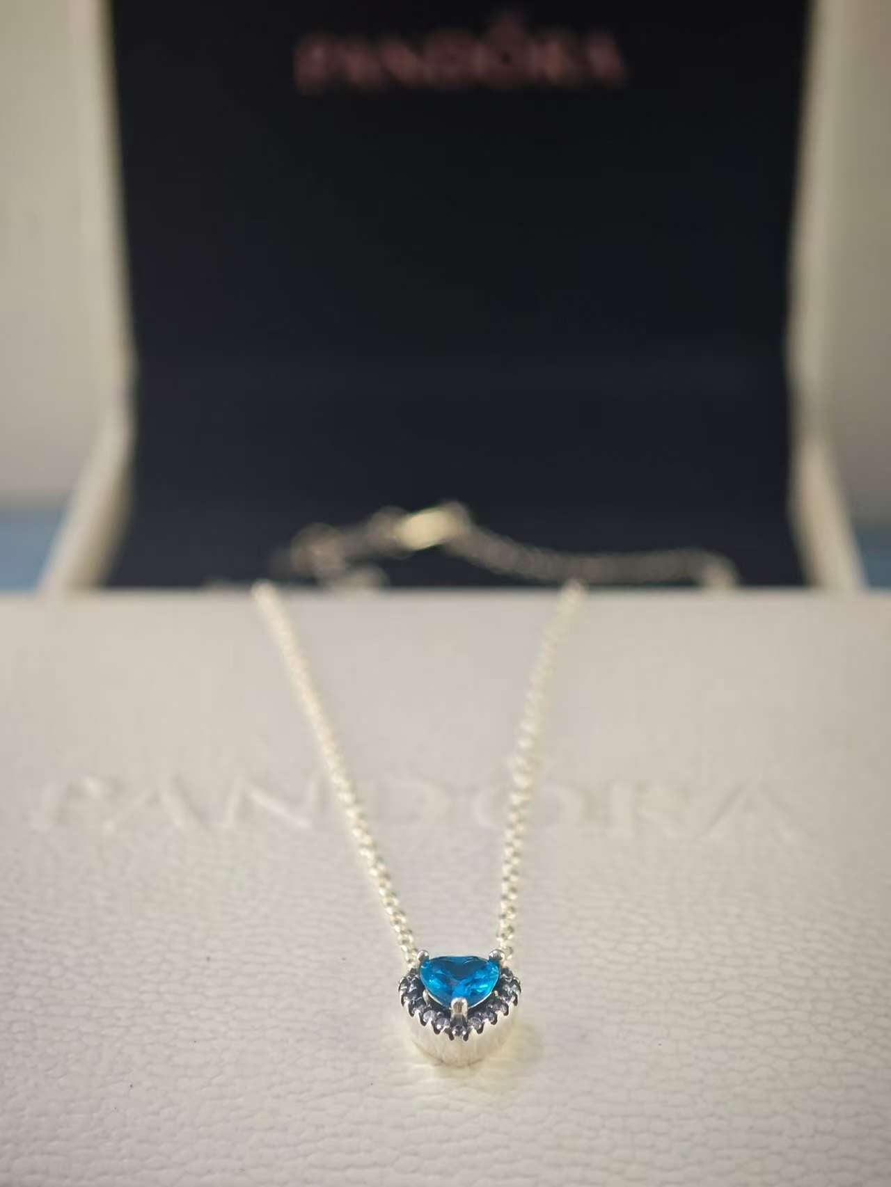 Sterling Silver Elevated Blue Heart Necklace