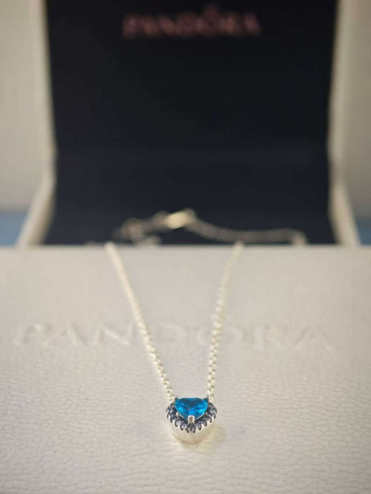Sterling Silver Elevated Blue Heart Necklace