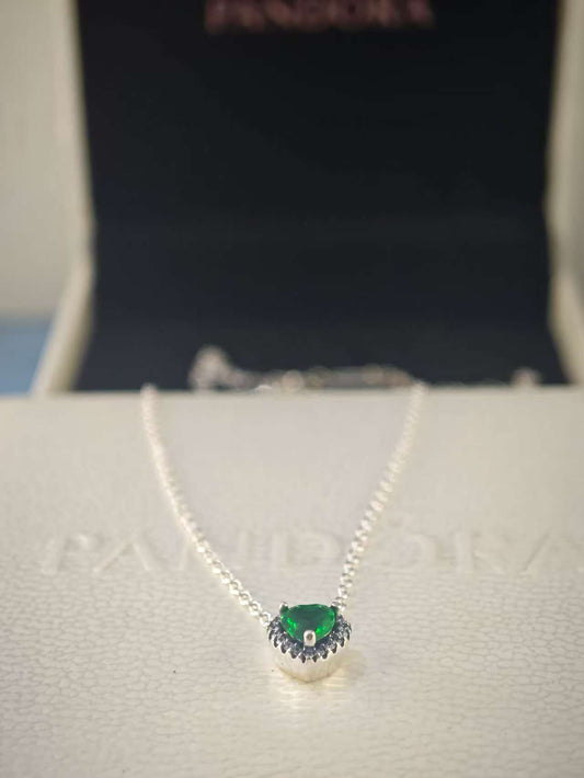 Sterling Silver Elevated Green Heart Necklace