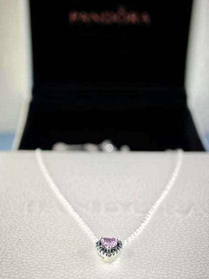 Elevated Pink Heart Necklace Sterling Silver