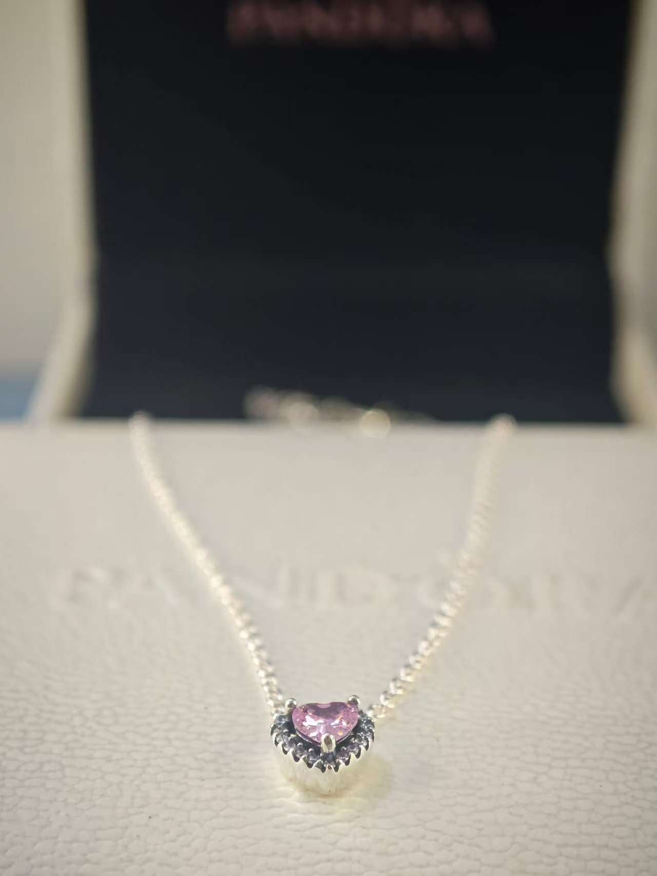 Elevated Pink Heart Necklace Sterling Silver