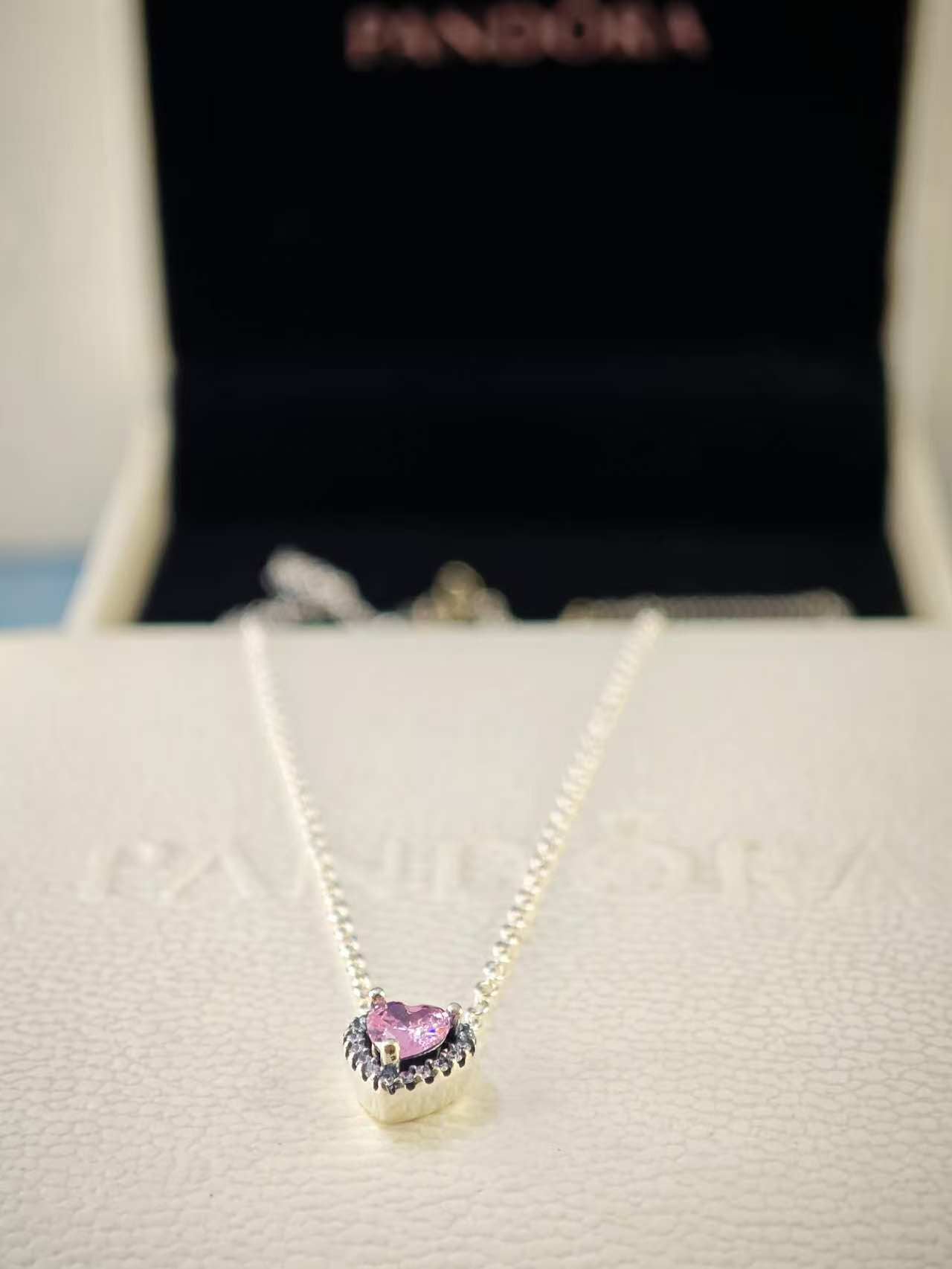 Elevated Pink Heart Necklace Sterling Silver