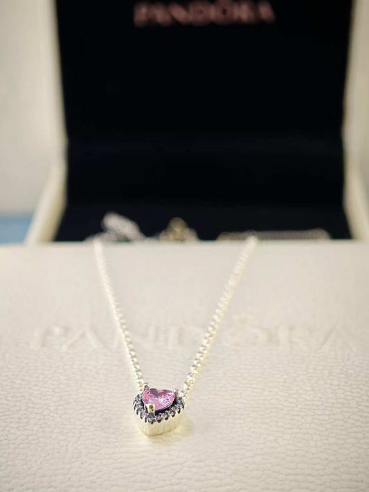 Elevated Pink Heart Necklace Sterling Silver