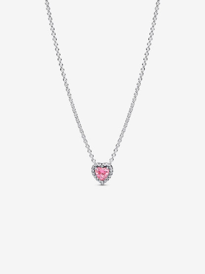 Elevated Pink Heart Necklace Sterling Silver