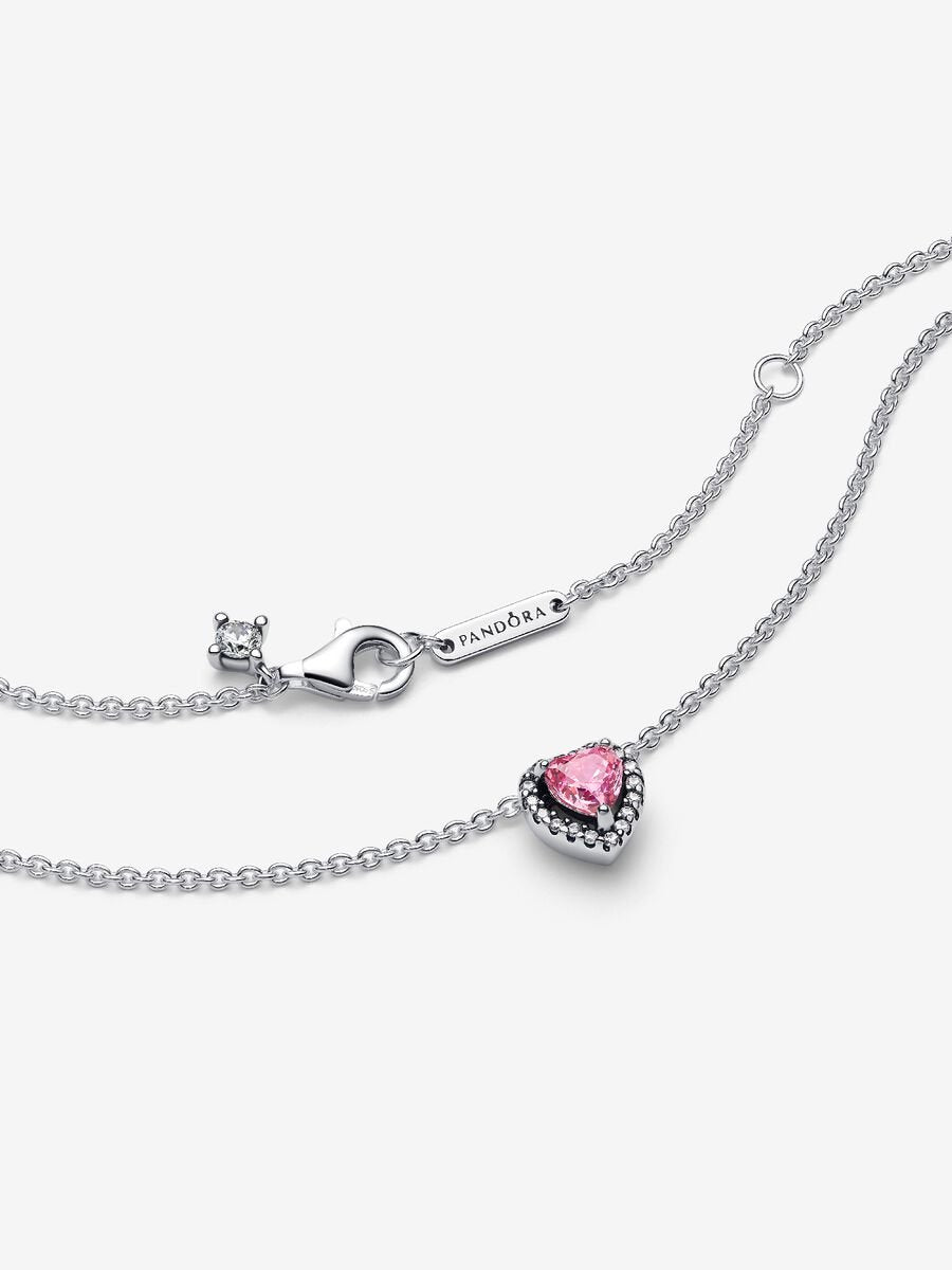 Elevated Pink Heart Necklace Sterling Silver
