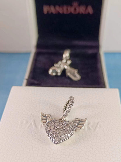 Pavé Heart & Angel Wings Dangle Charm