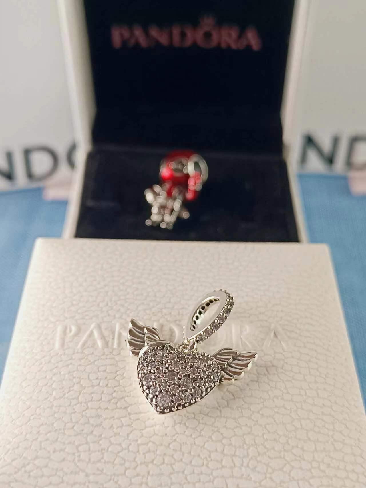 Pavé Heart & Angel Wings Dangle Charm