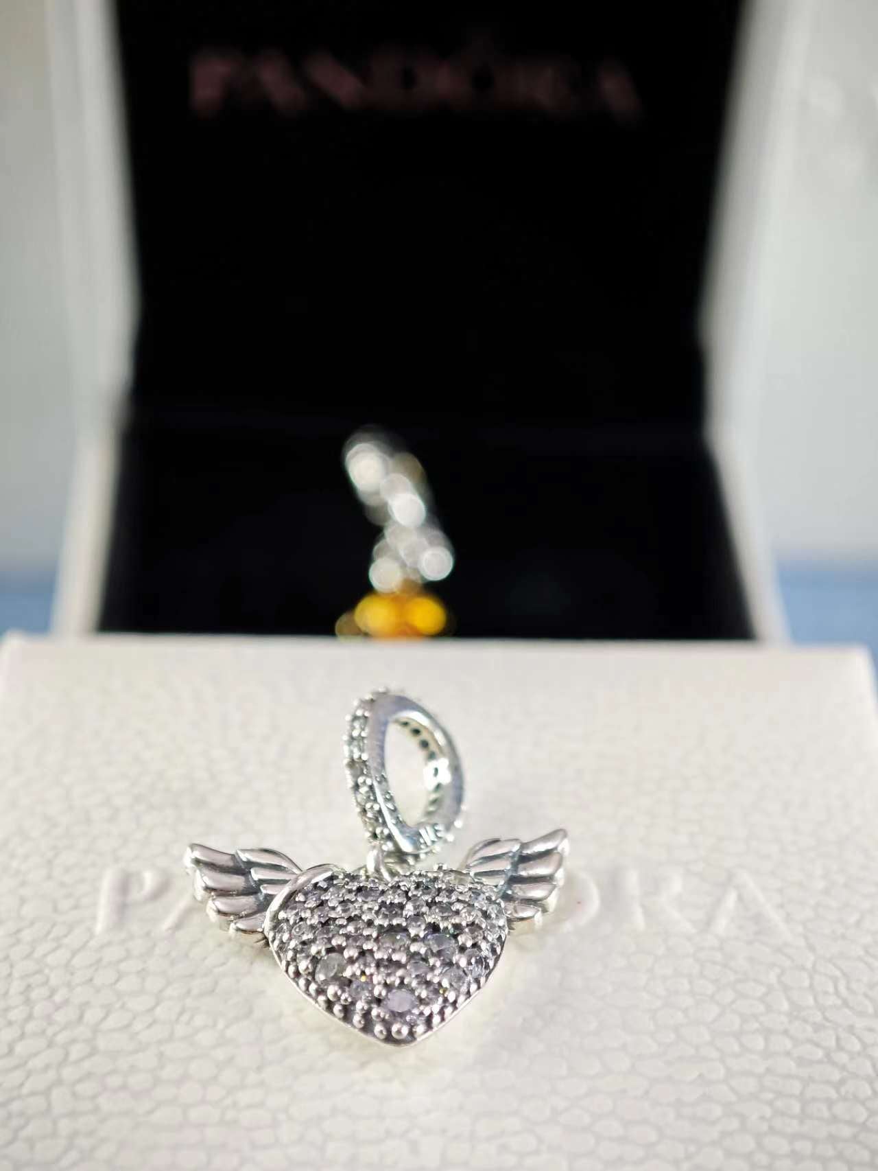 Pavé Heart & Angel Wings Dangle Charm