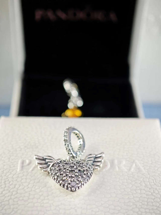 Pavé Heart & Angel Wings Dangle Charm