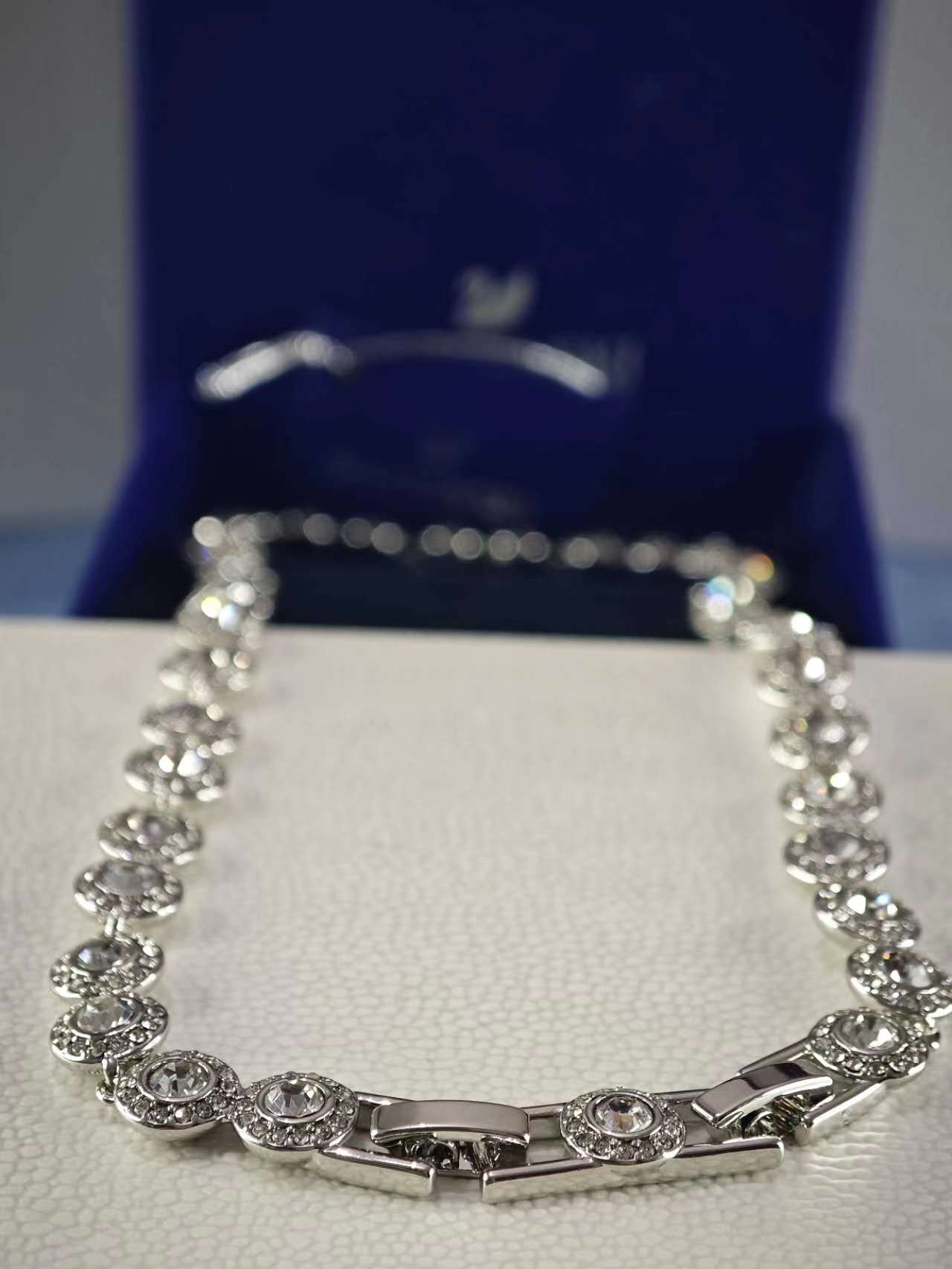 Una Angelic Tennis Necklace, Round cut, White, Rhodium plated