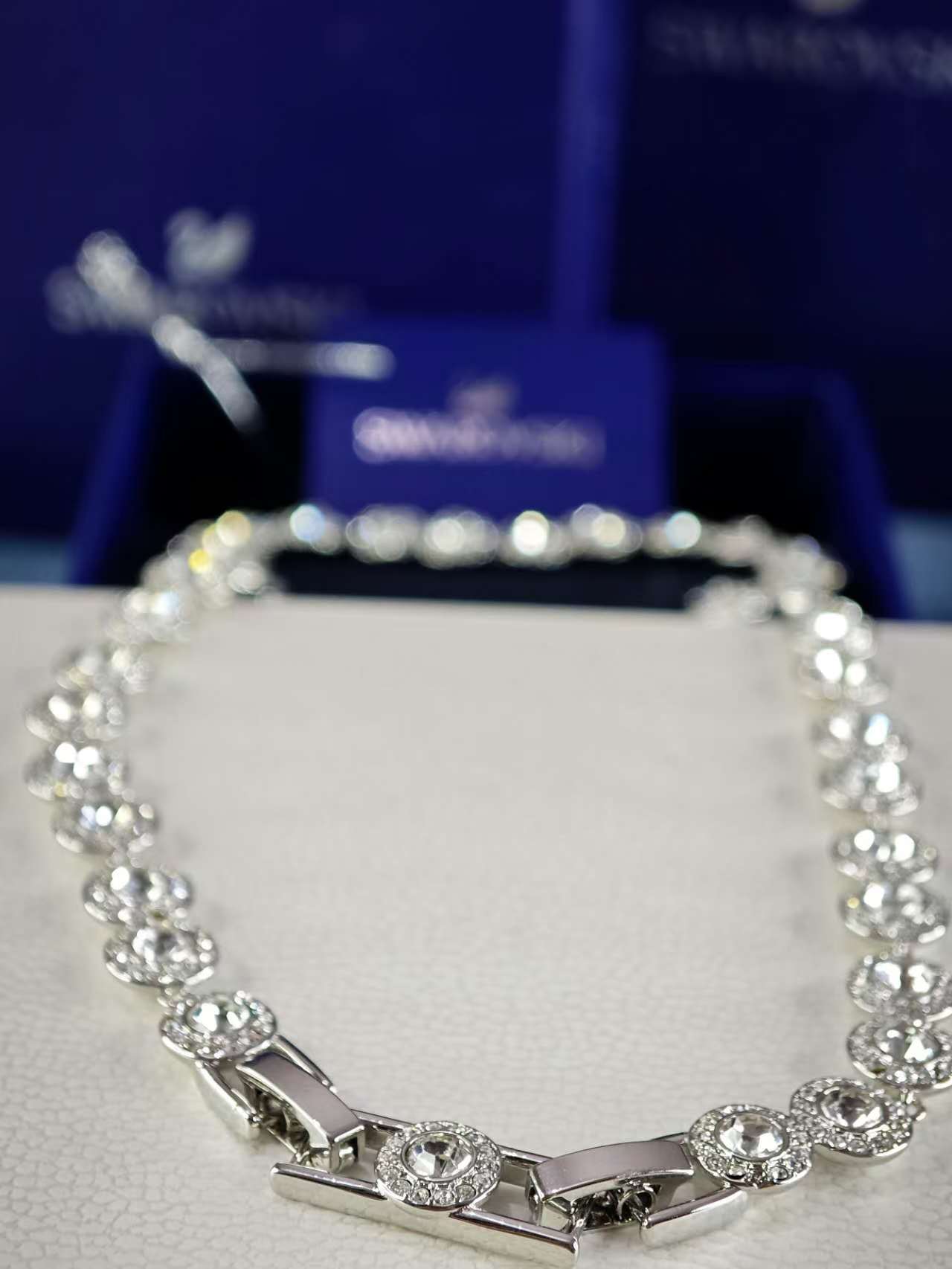 Una Angelic Tennis Necklace, Round cut, White, Rhodium plated