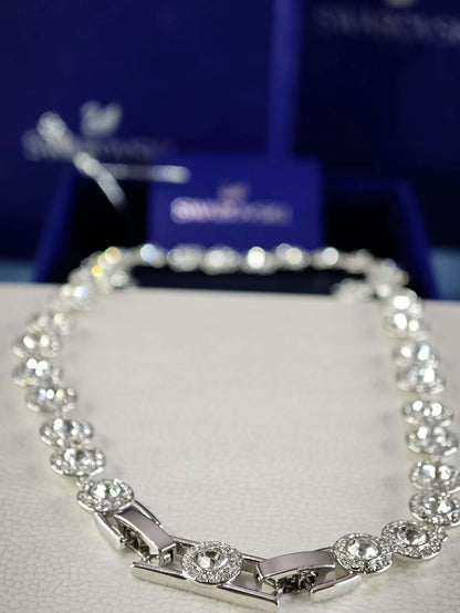 Una Angelic Tennis Necklace, Round cut, White, Rhodium plated