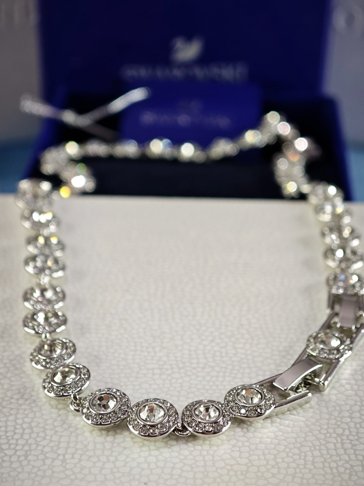 Una Angelic Tennis Necklace, Round cut, White, Rhodium plated
