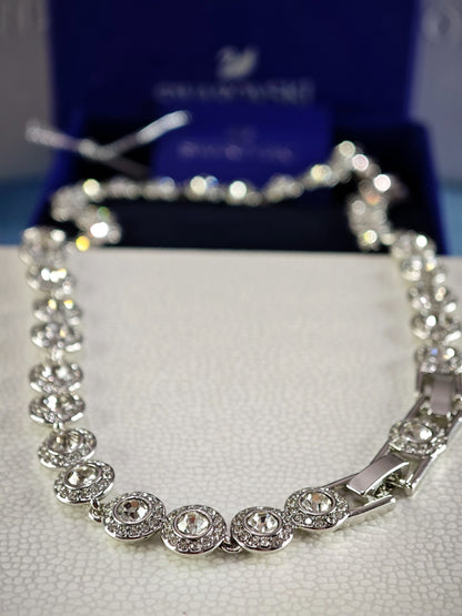 Una Angelic Tennis Necklace, Round cut, White, Rhodium plated