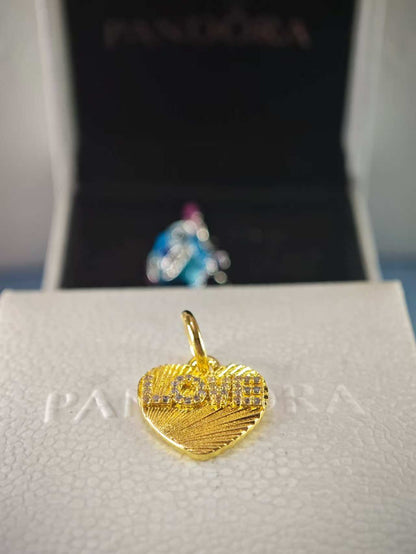 Engravable Love Heart Dangle Charm Gold Plating