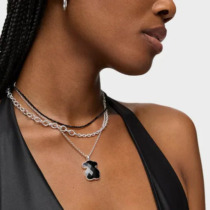 Silver and faceted onyx Color Pendant