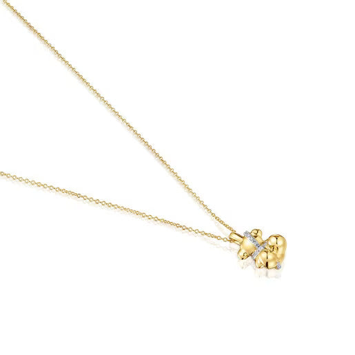 Short gold and diamonds bear Necklace Lligat