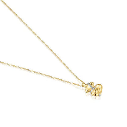 Short gold and diamonds bear Necklace Lligat