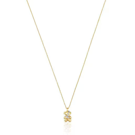 Short gold and diamonds bear Necklace Lligat